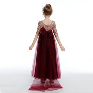 Cute Tulle Burgundy Sequins A-Line Flower Girl dress