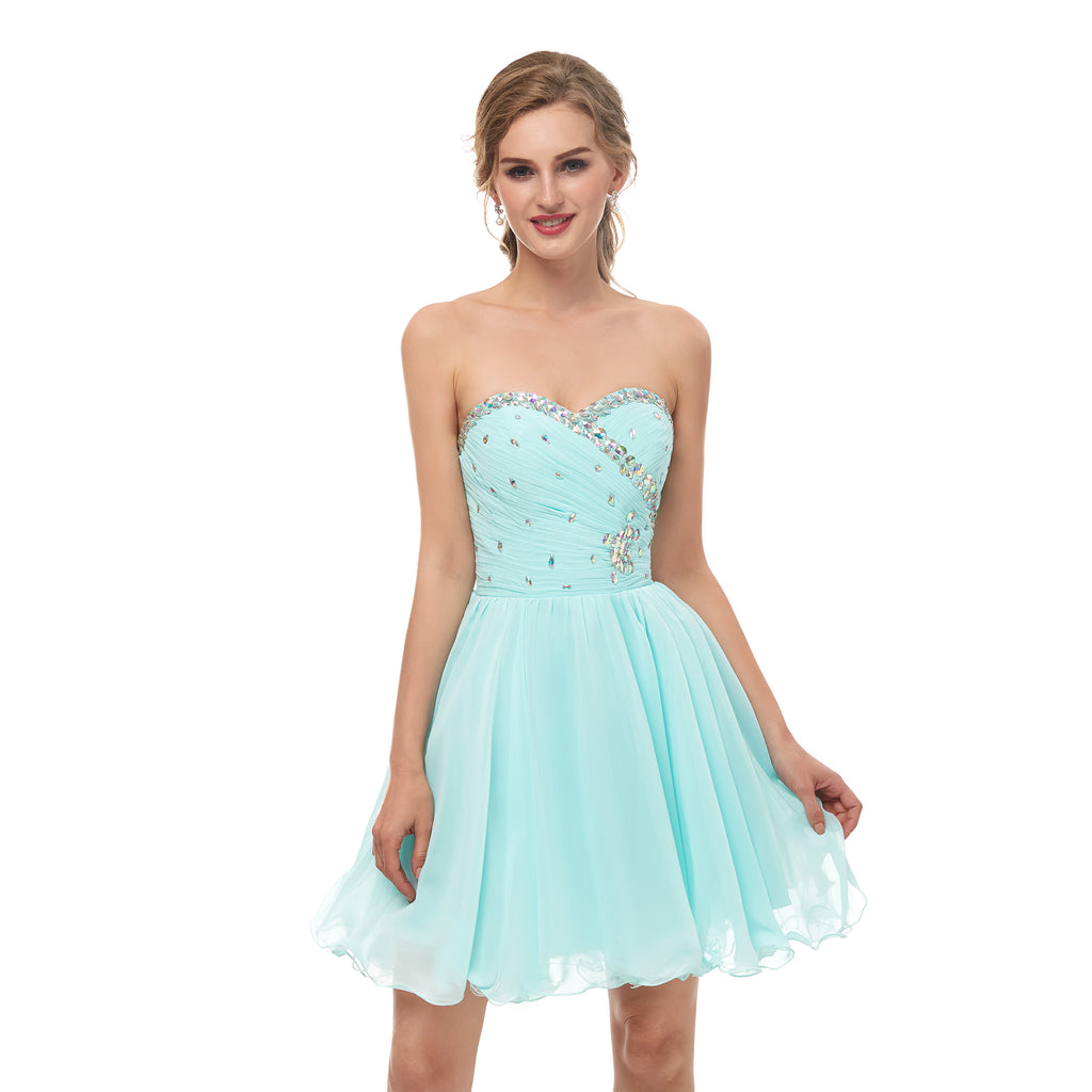 Sweetheart Sleeveless Chiffon Short Homecoming Dresses With Beading AS16670