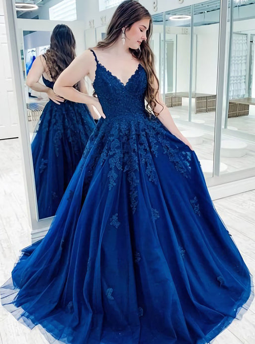 Blue Appliques Long Prom Dress Evening Dress PD1109