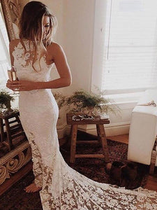Halter Trumpet/Mermaid Chapel Train Lace Wedding Dress OW279