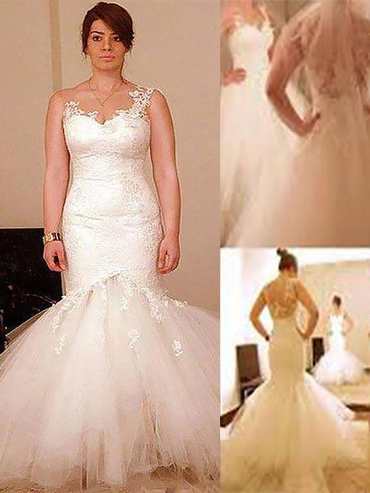 Trumpet/Mermaid Straps Organza Floor-Length Plus Size Wedding Dress OW281
