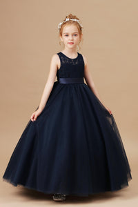 Lace Tulle Black Stain-Sash Pretty Flower Girl dress With Bownot
