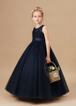 Lace Tulle Black Stain-Sash Pretty Flower Girl dress With Bownot
