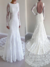 Trumpet/Mermaid Long Sleeves Scoop Lace Backless Wedding Dress OW287