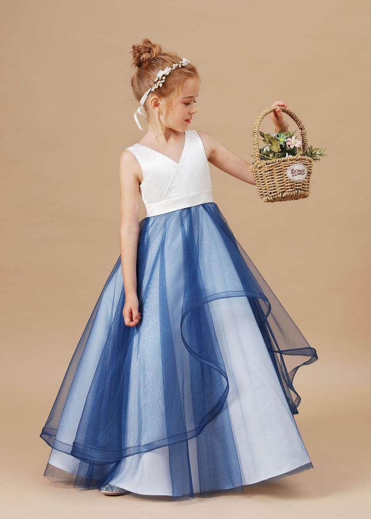 Trumpet V-neck SLeeveless V-neck Tulle Stain Flower Girl Dresses