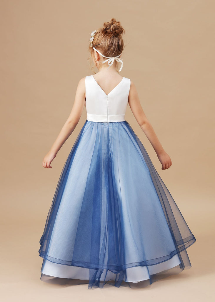 Trumpet V-neck SLeeveless V-neck Tulle Stain Flower Girl Dresses