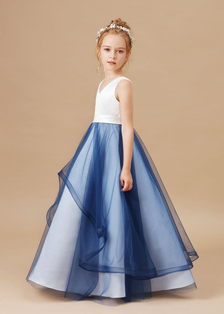 Trumpet V-neck SLeeveless V-neck Tulle Stain Flower Girl Dresses