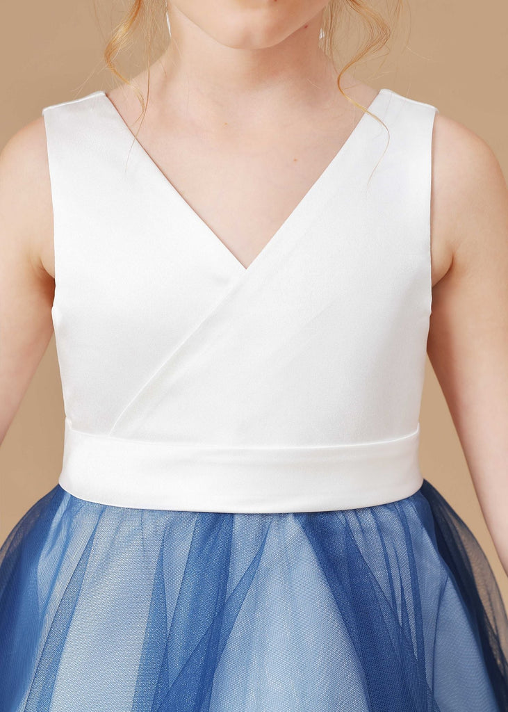 Trumpet V-neck SLeeveless V-neck Tulle Stain Flower Girl Dresses