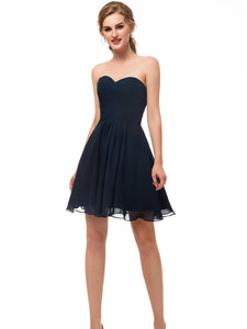 Sleeveless Sweetheart Short Prom Dress Navy Blue Chiffon Short Homecoming Dresses AS12674