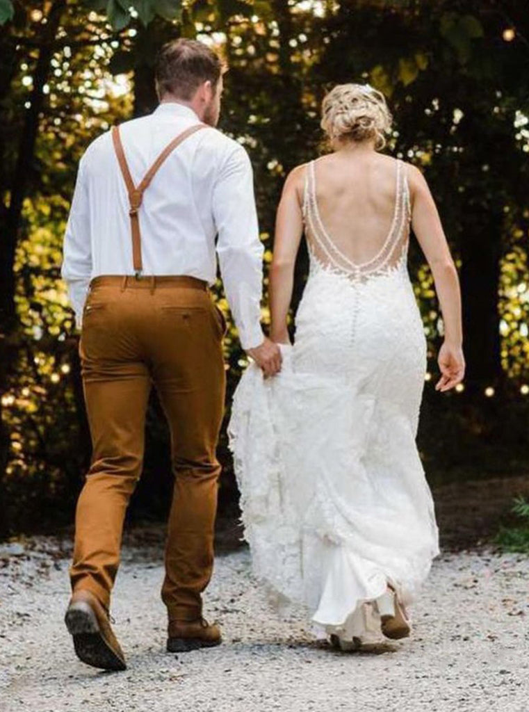 Mermaid Sexy V Neck Backless Wedding Dress