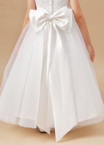 Cute Sleeveless Tulle Appliques Flower Girl dress With Bowknot