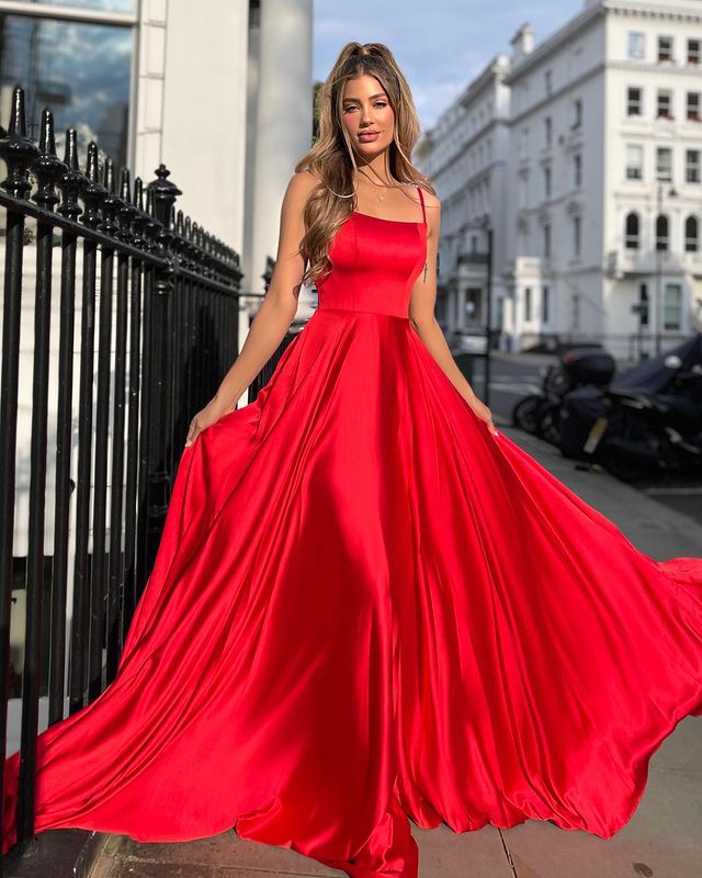 A-line Backless Red Long Sexy Prom Dress
