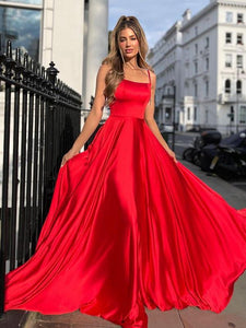 A-line Backless Red Long Sexy Prom Dress