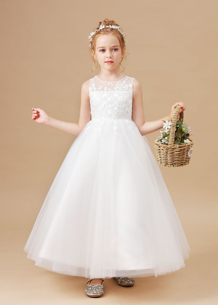 Sweetheart Tulle Appliques Sleeveless Flower Girl Dress