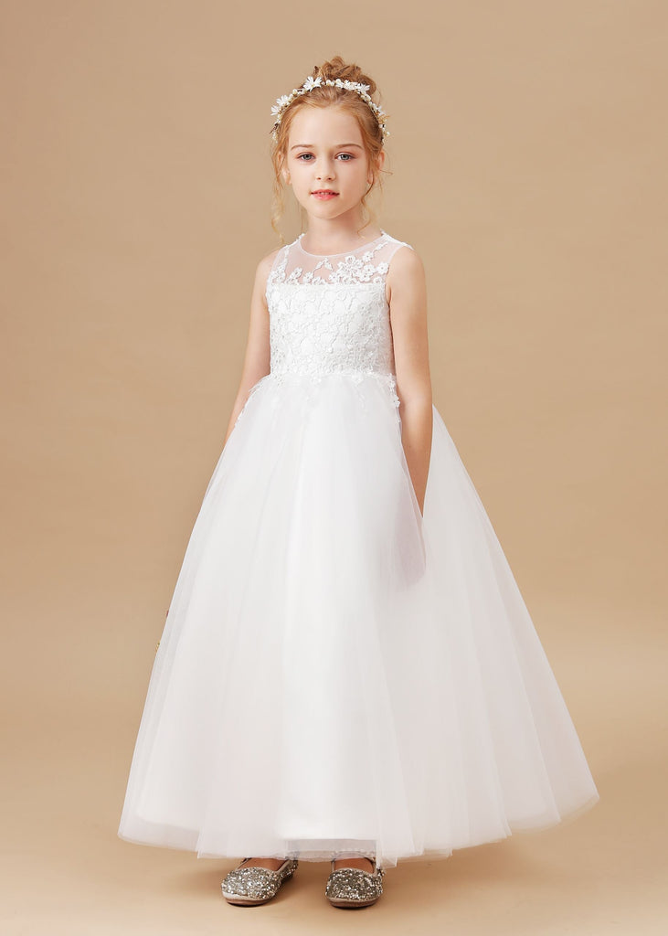 Sweetheart Tulle Appliques Sleeveless Flower Girl Dress