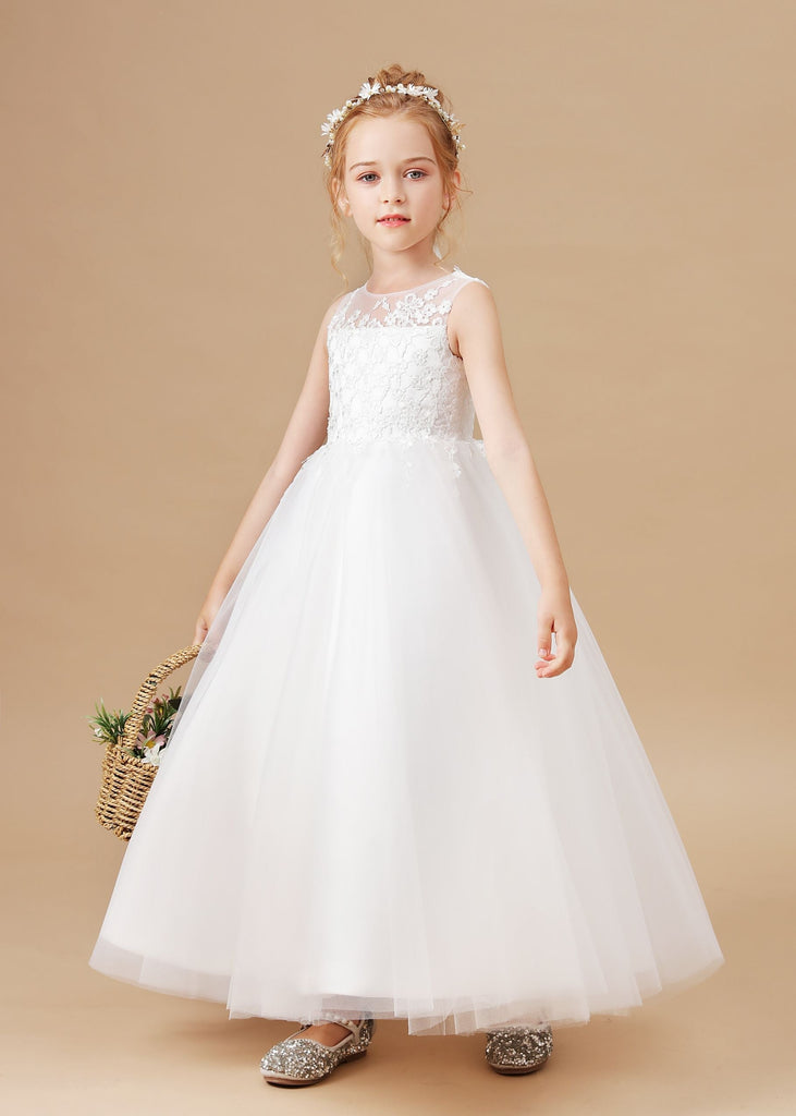 Sweetheart Tulle Appliques Sleeveless Flower Girl Dress