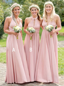 Blush Pink A/B Pattern Satin Pleated Convertible Long Bridesmaid dress OB120