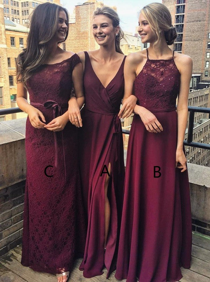 Charming A/B/C Pattern Burgundy Bridesmaid dress On Sale UK OB130