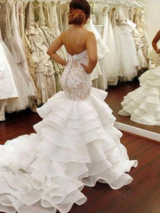 Trumpet/Mermaid Applique Lace Sweetheart Ruffles Organza Wedding Dress OW299