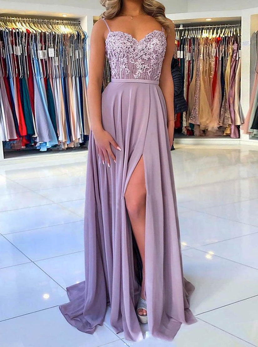 Elegant Chiffon Lace Long Prom Dress Evening Dress