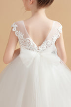 Ivory Tulle Cap Sleeves Flower Girl dress With Bowknot