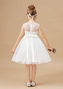 Ivory Tulle Lace Sleeveless Flower Girl Dress