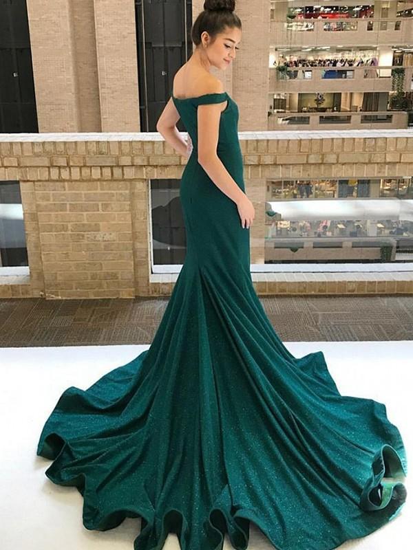 Off-The-Shoulder Fishtail Evening Dress Sexy Sparkly Formal Gown OP864