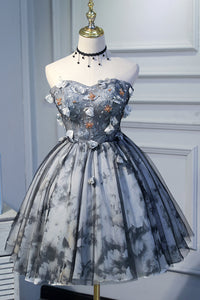 Elegant Dark Grey Short Prom Dress with Appliques Homecoming Dress