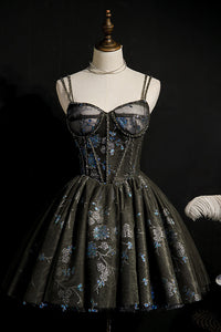 A-Line Spaghetti Straps Dark Grey Prom Dress With Sequins Homecoming Dress
