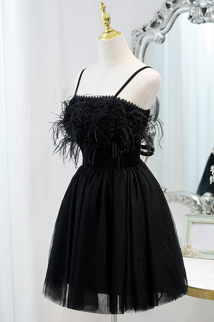 Sweet Spaghetti Straps Little Black Dress Fairy Dress with Tulle Homecoming Dress