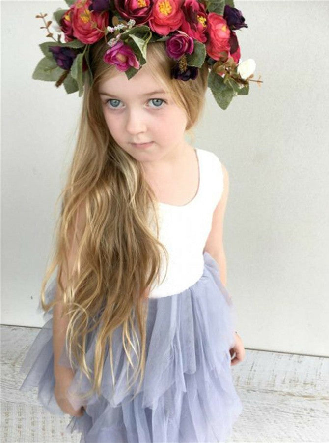 Short Lace Ball Gown Round Neck Tulle Flower Girl Dress OF110