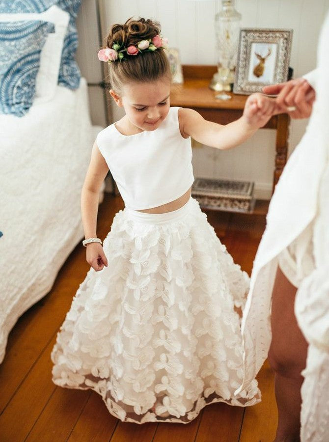 A Line Two Pieces Bateau Floor-length Lace Flower Girl Dress OF113