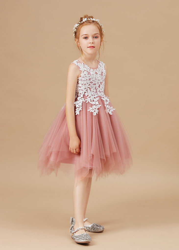 Tulle Chic Applique Asymmetrical Sleeveless Flower Girl Dress