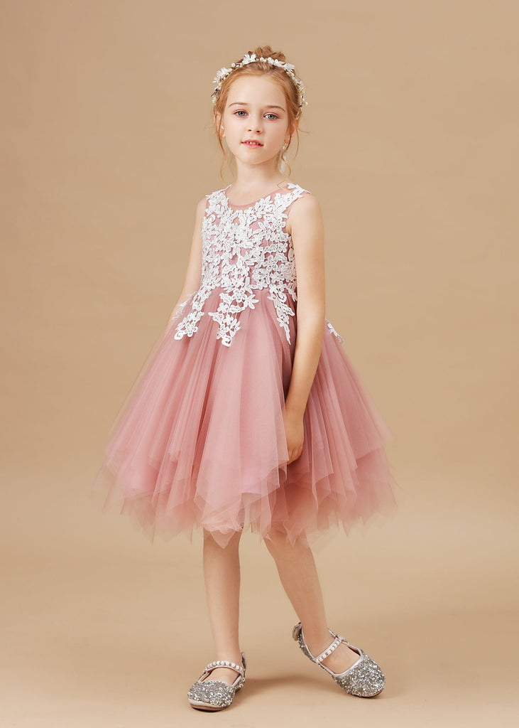 Tulle Chic Applique Asymmetrical Sleeveless Flower Girl Dress