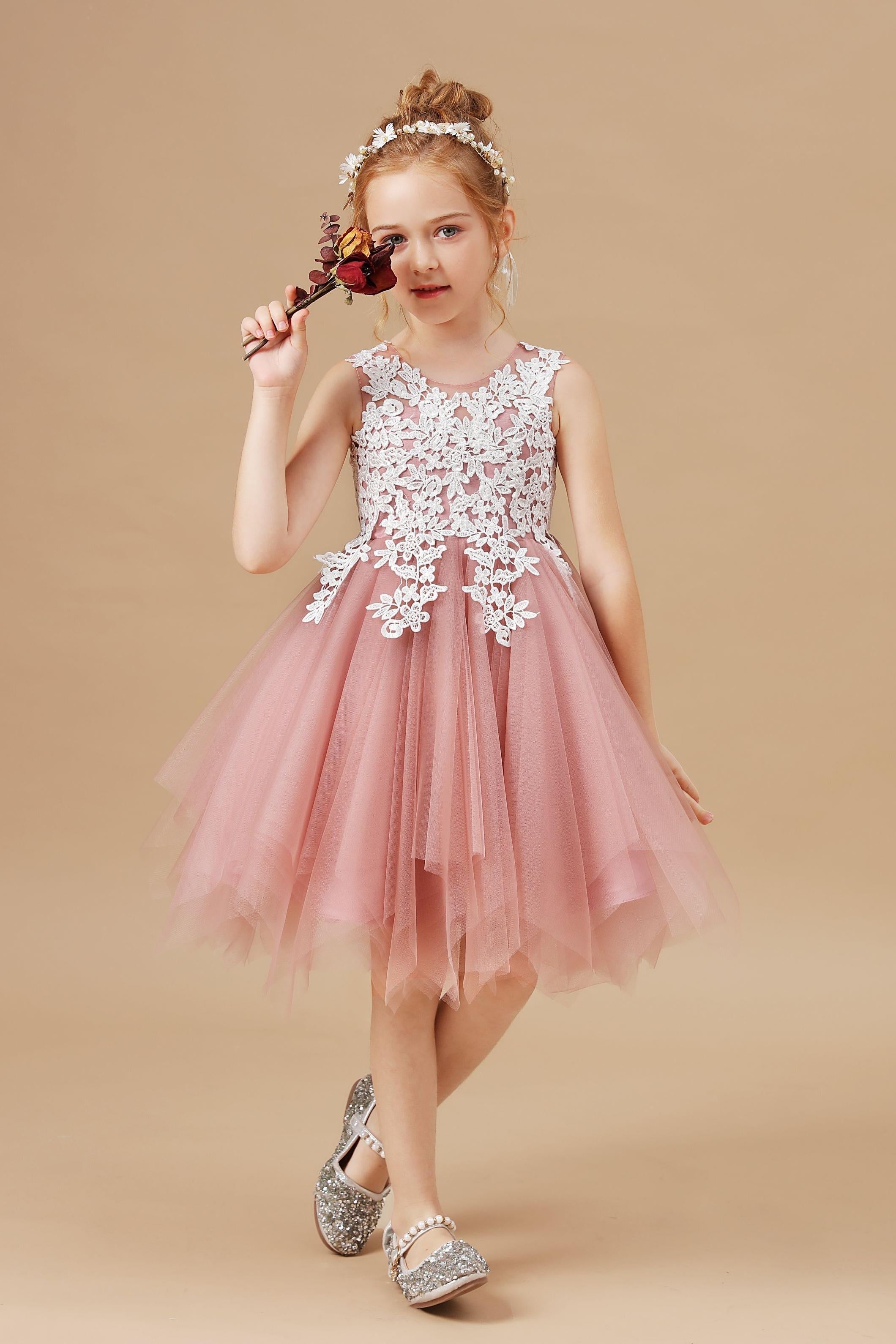 Tulle Chic Applique Asymmetrical Sleeveless Flower Girl Dress