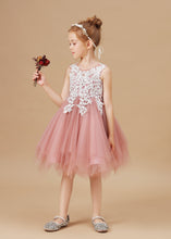 Chic Applique Asymmetrical Sleeveless Tulle Flower Girl Dress