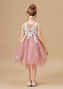 Chic Applique Asymmetrical Sleeveless Tulle Flower Girl Dress