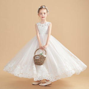 Cute Ivory Cap Sleeves Tulle Flower Girl dress With Beading