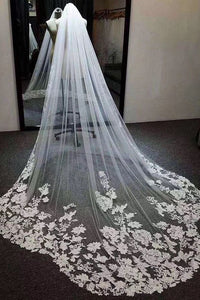New Arrival Elegant One Layer 2M Tulle Wedding Veils Lace Applique Edge OV19
