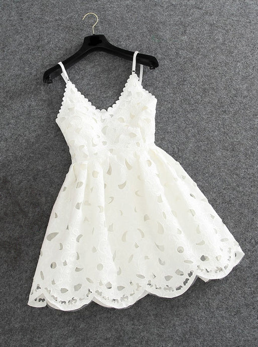 Cute White Short/Mini Spaghetti Straps Hollow Lace Prom Dress Party Dress OC102