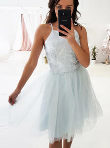 A-line Spaghetti Straps Appliques Homecoming Dress With Tulle Skirt OM237