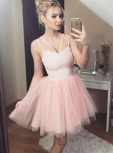 Charming Double Spaghetti Blush Pink Tulle Homecoming Dress OM294