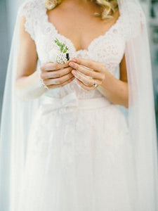 A-Line V-neck Lace Sleeveless Princess Floor-Length Tulle Wedding Dress OW142