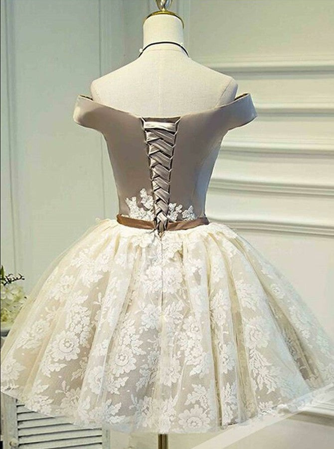 Off-the-Shoulder Lace Appliques Sweet 16 Dress Short Ball Gown Party Dress OP232