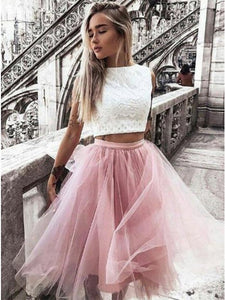 Elegant Tulle Two Pieces Bateau Blush Homecoming Dress OM127