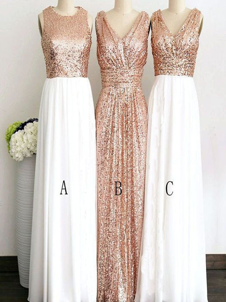 Round/V-neck A/B/C Pattern Long Sequins Rose Gold Bridesmaid dress OB135
