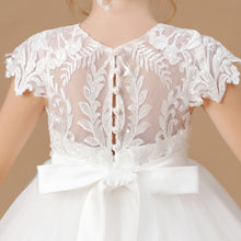 Ivory  Lace Satin Princess DressFlower Girl dress With Bowknot