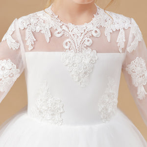 Tulle Satin White Lace Princess Flower Girl dress