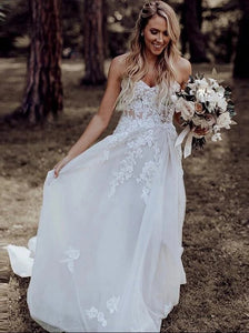 Rustic A-line Sweetheart Boho Wedding Dresses With Lace Appliques
