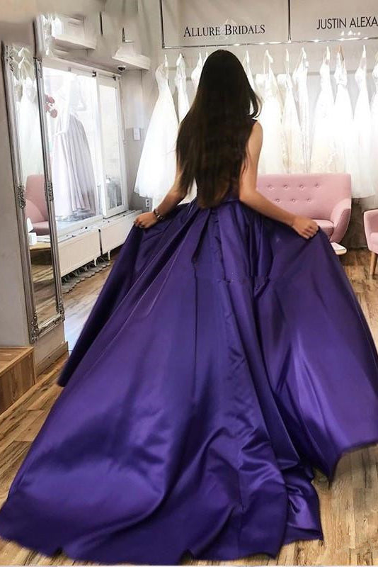 Purple Strapless Long Prom Dresses Simple Split Evening Dress PO252